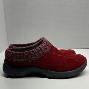 Dansko Emily Clogs Mules Slip On Shoes Suede Leather Knit Trim Red Gray Size 9